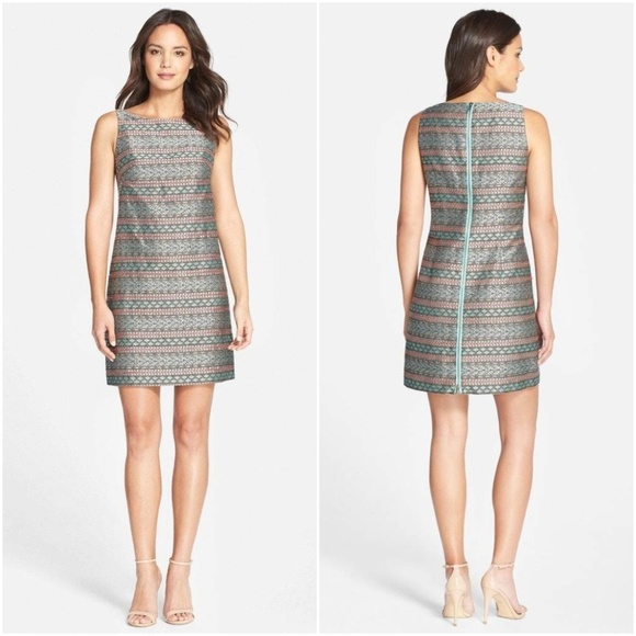 NWT ADRIANNA PAPELL Beaded Jacquard Shift Dress - Picture 8 of 8